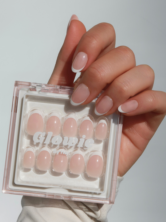 Le Madam short round French tip press-on nails by Glowie by Her