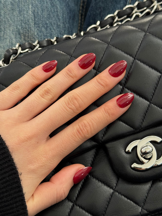 Cherrie deep red short round press-on nails by Glowie by Her