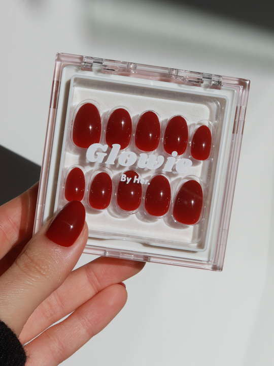 Cherrie deep red short round press-on nails by Glowie by Her