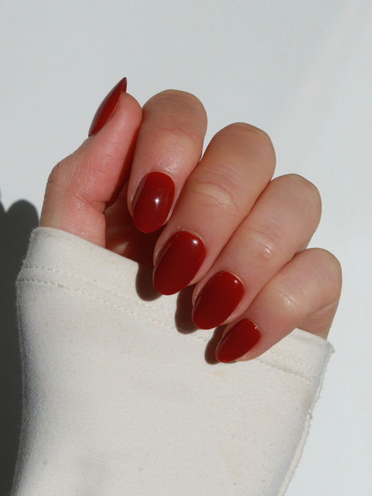 Cherrie deep red short round press-on nails by Glowie by Her