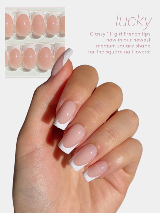 Lucky medium square French tip press-on nails by Glowie by Her