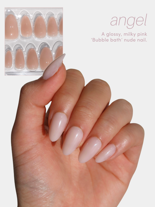 Angel milky pink press-on nails by Glowie by Her