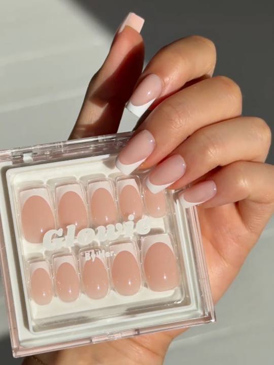 Lucky medium square French tip press-on nails by Glowie by Her
