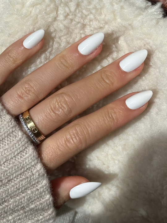 Snow White medium almond white press-on nails by Glowie by Her