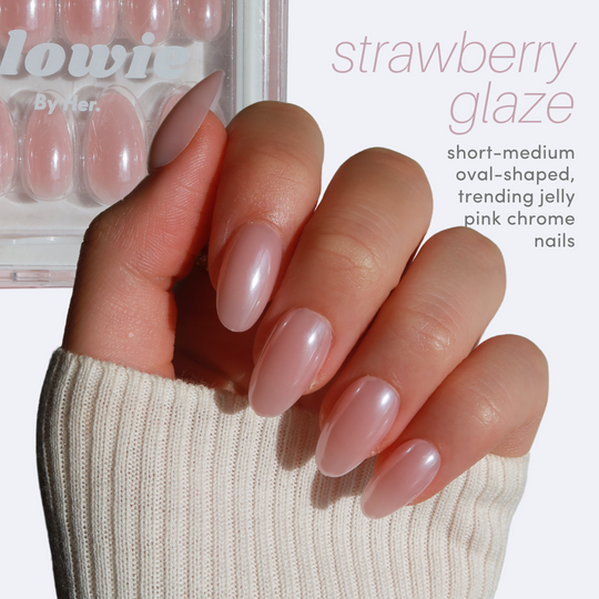 Strawberry Glaze oval press-on nails by Glowie by Her