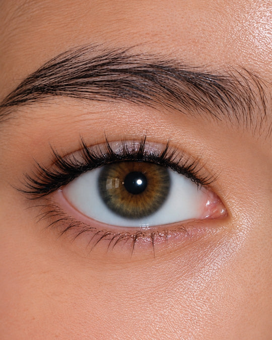 Close up of an eye wearing Glowie Angel magnetic lashes