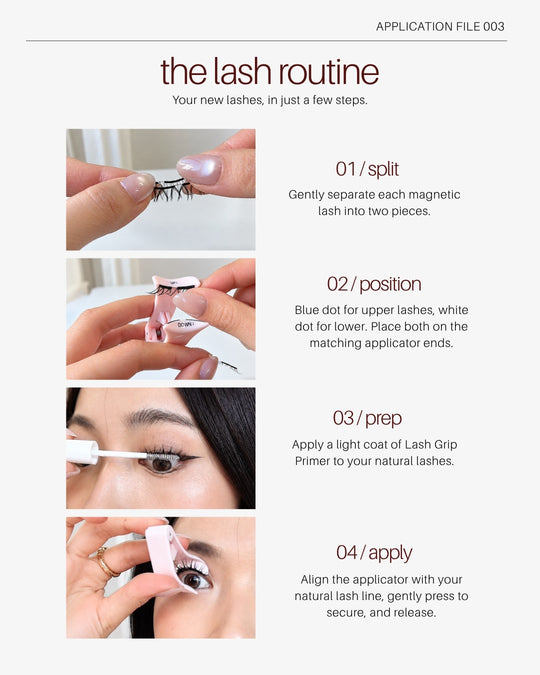 The lash routine: split, position, prep and apply Glowie magnetic lashes