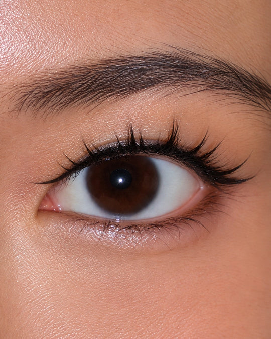 Close up of an eye wearing Glowie Bunny magnetic lashes