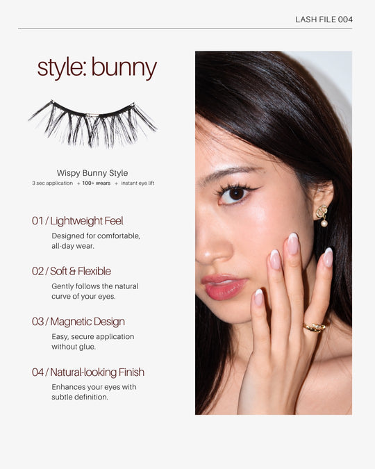 Style Bunny: Wispy Bunny Style. Lightweight feel, soft and flexible, magnetic design, natural-looking finish