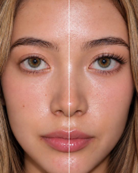 Fairy magnetic lashes before and after, one side bare and one side wearing Fairy