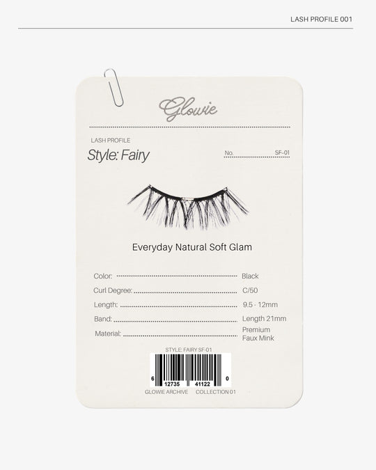 Glowie Fairy lash profile: everyday natural soft glam, C/50 curl, 9.5 to 12mm