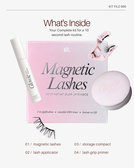 What's inside: magnetic lashes, lash applicator, storage compact and lash grip primer